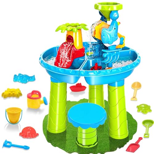 Wassertisch für Kinder, 3-in-1-Wasser- und Sandspieltisch mit Tierformen, Schaufel, Kelle, Handharke, Eimer, Bank und mehr für Sommer, Strand, Pool, Gartenspielzeug, Wasserspieltisch, Sandwassert Wassertisch für Kinder, 3-in-1-Wasser- und Sandspieltisch mit Tierformen, Schaufel, Kelle, Handharke, Eimer, Bank und mehr für Sommer, Strand, Pool, Gartenspielzeug, Wasserspieltisch, Sandwassert von SunaOmni