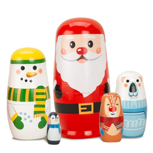 Weihnachts-Matrjoschkas, 5 Stück, russische Matroschkas aus Holz, süßer Schneemann, Weihnachtsmann, Elch, russische Puppe, Matroschkas, Spielzeug für Kinder, Feiertags- und Geburtstagsgeschenk, W Weihnachts-Matrjoschkas, 5 Stück, russische Matroschkas aus Holz, süßer Schneemann, Weihnachtsmann, Elch, russische Puppe, Matroschkas, Spielzeug für Kinder, Feiertags- und Geburtstagsgeschenk, W von SunaOmni