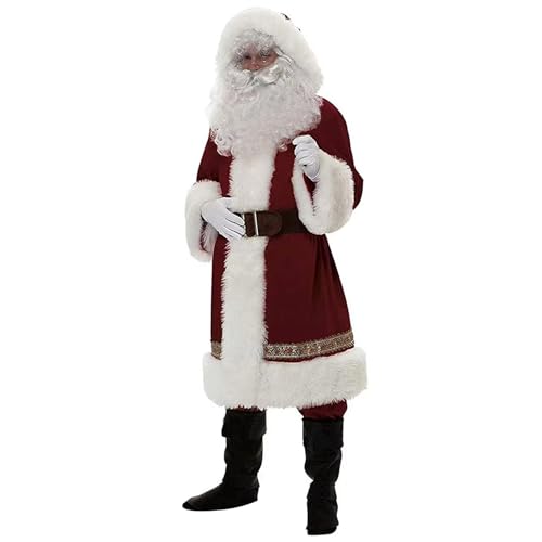 Weihnachtsmannkostüm für Erwachsene und Männer, Deluxe-Weihnachtskostüm, inklusive Kleidung, Bart und Perücke, Mütze Stiefeln, warmes, bequemes Weihnachtsmann-Outfit, elegantes Kostüm für Wei von SunaOmni