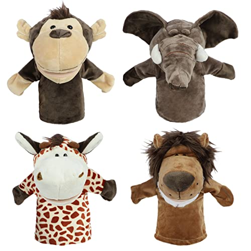 Sunallwell Handpuppen für Kinder, 4 Packs Ruß- und Kehrpuppen, Tierpuppen für Kinder Kleinkinder Jungen Mädchen (große bewegliche Münder) von Sunallwell