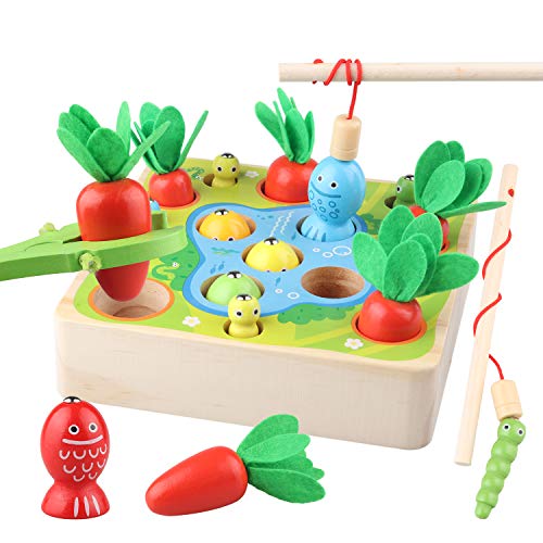 Sunarrive 3-in-1 Angelspiel aus Holz - Fische Angeln Spiel Holzspielzeug - Montessori Motorik Spielzeug - Motorikspielzeug - Lernspielzeug - Lernspiele - Geschenk für Kinder Kleinkind ab 2 3 Jahre von Sunarrive