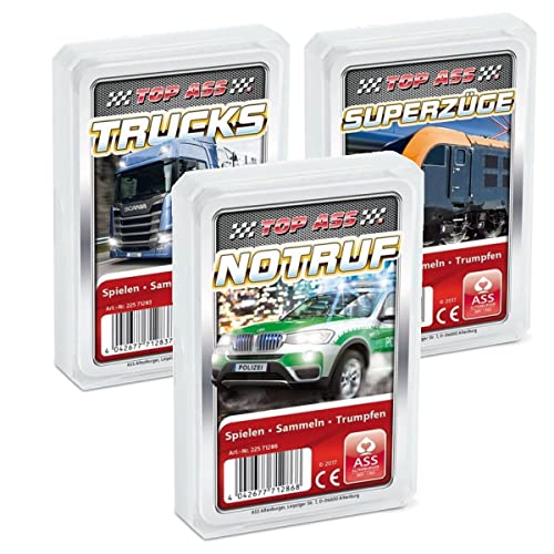 Ass Altenburger 3-er Set Quartettspiele: Fahrzeugwelt Mit Top Trucks, Notruf und Superzüge von Suncall