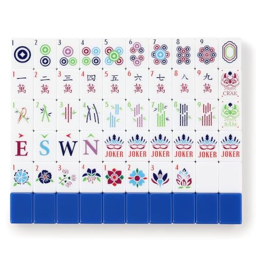 American Mahjong Spielstein-Set, 166 Spielsteine, weiß-blaue Acrylschnitzsteine, Mahjong-Spiel-Set mit tragbarem Reiseetui (Regale nicht im Lieferumfang enthalten) von Suncle
