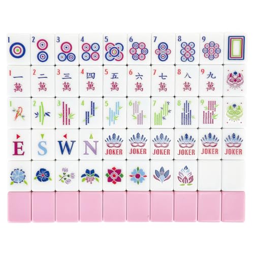 Suncle American Mahjong Spielstein-Set, 166 Spielsteine, weiß-rosa Melamin-Fliesen, Mahjong-Spielset mit tragbarem Reiseetui von Suncle