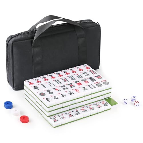 Suncle Chinesisches Mahjong-Fliesen-Set, 152 Fliesen, weiß-grüne Melamin-Fliesen mit Tragetasche, tragbares Mahjong-Spielset Suncle Chinesisches Mahjong-Fliesen-Set, 152 Fliesen, weiß-grüne Melamin-Fliesen mit Tragetasche, tragbares Mahjong-Spielset von Suncle