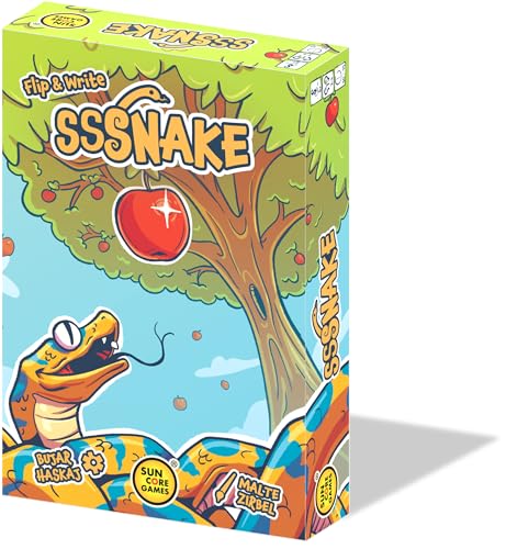 Suncoregames 231501 - Sssnake - Flip&Write (Deutsch/Französisch/Englisch), Familienspiel für 1-6 Spieler, ab 8 Jahren, Spieldauer 30-45 Minuten, Zeichnen, Schlangen, NetPositiv, Nachhaltig von Suncoregames