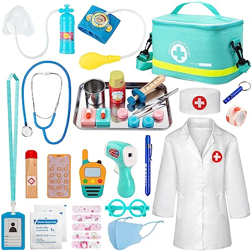 Sundaymot Arztkoffer Kinder Holz Spielset, Doktorkoffer Mit Echtem Stethoskop, Thermometer, Arztkittel und Tragbare Doktortasche, Rollenspiel Spielzeug ab 3 Jahre Sundaymot Arztkoffer Kinder Holz Spielset, Doktorkoffer Mit Echtem Stethoskop, Thermometer, Arztkittel und Tragbare Doktortasche, Rollenspiel Spielzeug ab 3 Jahre von Sundaymot