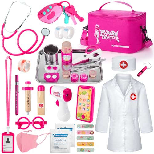 Sundaymot Arztkoffer Kinder ab 3 Jahre, 34 PCS Tragbare Doktorkoffer mit Stethoskop, Thermometer, Holz Spritze und Tragbare Arztkittel, Rollenspiel Spielzeug Geschenk für Mädchen Jungen ab 3 Jahre Sundaymot Arztkoffer Kinder ab 3 Jahre, 34 PCS Tragbare Doktorkoffer mit Stethoskop, Thermometer, Holz Spritze und Tragbare Arztkittel, Rollenspiel Spielzeug Geschenk für Mädchen Jungen ab 3 Jahre von Sundaymot