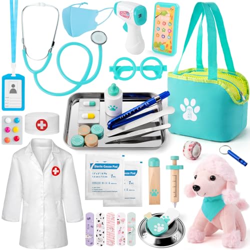 Sundaymot Arztkoffer Kinder Holz, Tierarztkoffer für Kinder mit Plüsch Poodle Spielzeug Echtem Stethoskop, Thermometer, Arztkittel und tragbare Doktortasche, Rollenspiel Kinder Spielzeug ab 3 Jahre Sundaymot Arztkoffer Kinder Holz, Tierarztkoffer für Kinder mit Plüsch Poodle Spielzeug Echtem Stethoskop, Thermometer, Arztkittel und tragbare Doktortasche, Rollenspiel Kinder Spielzeug ab 3 Jahre von Sundaymot