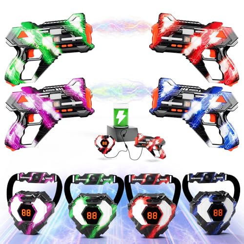 Wiederaufladbare Laser-Tag-Pistolen, 4er-Set, mit 360°-Sensoren & LED-Display, Echtzeit-Hit-Feedback, Frontweste & Rückziel, Ganzkörperspiel für Kinder im Alter von 8–12 Jahren, Jugendliche und von Sundelta