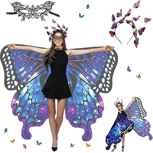 Sundonix Chiffon Fasching Schmetterling Umhang für Damen - Farbenfrohes Karneval Kostüm Damen, Ideal für Karneval, Fasching und Cosplay((So lila) von Sundonix