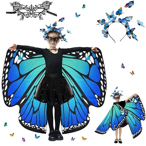 Sundonix Fasching Schmetterling Umhang für Kinder - Farbenfrohes Karneval Kostüm kinder, Ideal für Karneval, Fasching und Cosplay Polyester, Beidseitige Druck Blau von Sundonix