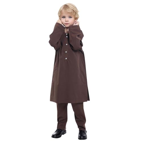 Sunfashion Kleinkind Kostüm Kaftan-Set für Jungen, langärmelig, einfarbiger Robe- für jugendliche Jungen, Thobe-Nationalkostüm, mittlere Teenager-Jungen, bestickter Robe-, arabische Hemd Mit (Coffee, Sunfashion Kleinkind Kostüm Kaftan-Set für Jungen, langärmelig, einfarbiger Robe- für jugendliche Jungen, Thobe-Nationalkostüm, mittlere Teenager-Jungen, bestickter Robe-, arabische Hemd Mit (Coffee, von Sunfashion
