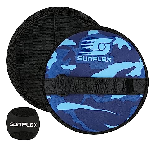 Sunflex® Neopren Sure Catch Set Camo Blue mit Zwei Schlägern und einem Ball in schwarz | Klettballspiel weich und leicht | extrem robust und langlebig von Sunflex