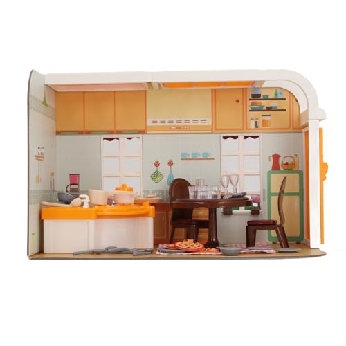 Puppenhaus-Spielzeugmodell, Miniaturhaus-Szene, DIY-Miniaturhaus-Set mit Hintergrund für (Küche eingerichtet) von Sunisfa