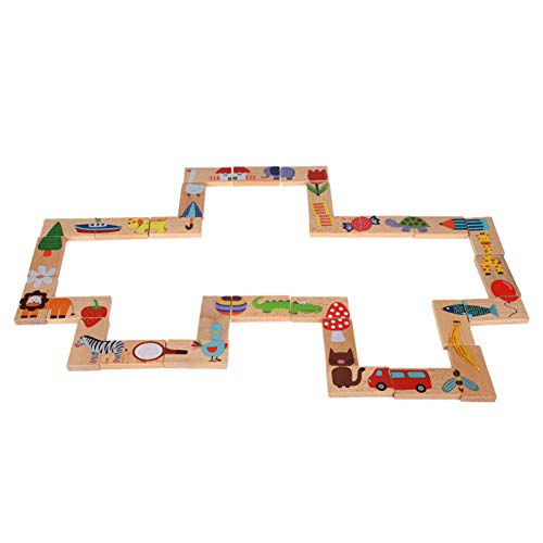 Sunisfa 14×13×4 28-teiliges Set Tierfarbene Bausteine ​​Set Holzpuzzle Lernspielzeug Babyspiele Dominosteine ​​Holztier-Dominosteine von Sunisfa