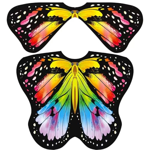 Halloween-Kostüme für Damen, Schmetterlings-Kostüme, Flügelumhang, Schal, 3 Stück, Dynamischer, doppellagiger Regenbogen, 198*140 von Sunlisky