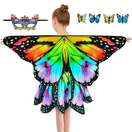 Sunlisky schmetterling kostüm kinder Schmetterlingskostüm Mädchen 4er-Set (Cape, Rock, Maske und Haarnadeln) kostüm schmetterling kinder von Sunlisky
