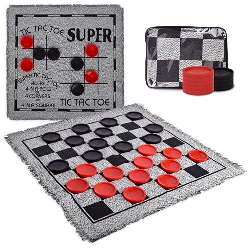 Jumbo Checkers Set mit doppelseitiger Stoffmatte und Aufbewahrungstasche - Enthält 25 extra große Spielteile für Familienveranstaltungen im Freien und drinnen, inklusive Tic Tac Toe Bonusspiel Jumbo Checkers Set mit doppelseitiger Stoffmatte und Aufbewahrungstasche - Enthält 25 extra große Spielteile für Familienveranstaltungen im Freien und drinnen, inklusive Tic Tac Toe Bonusspiel von Sunny Days