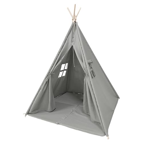 SUNNY Alba Tipizelt für Kinder in Grau | Indianer/Tipi/Wigwam Zelt mit Boden für Kinderzimmer | Spielzelt aus Baumwolle 120x120 cm. von Sunny