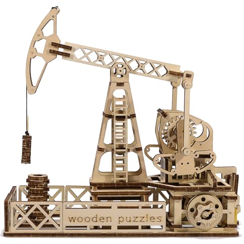 SunnyOcean Ölbohrturm Bausatz - 3D Holzpuzzle für Erwachsene & Jugendliche ab 14, Mechanische Ölpumpe zum Bauen, STEM Spielzeug mit 186 Teilen, Kreativgeschenk Modellbauer & Puzzleliebhaber von SunnyOcean
