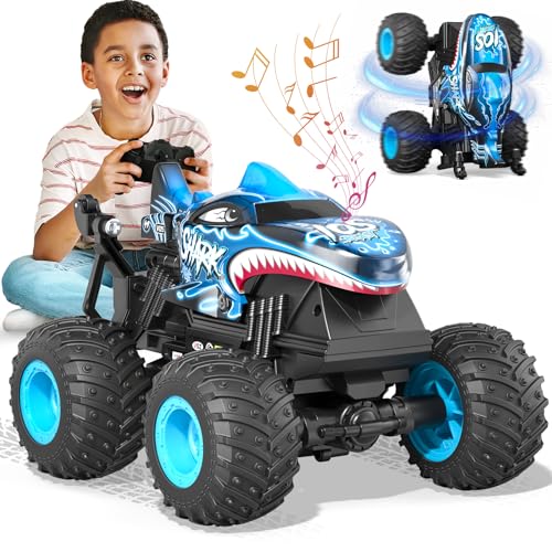 Sunrad Ferngesteuertes Auto ab 3 4 5 6 7 8 9 Jahre, RC Monstertruck mit 360° Drehung aufrecht, LED-Lichtern und Musik, Wiederaufladbares RC Cars Spielzeug und Geschenke für Kinder von Sunrad