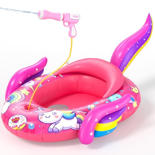 Sunrad Schwimmring Kinder mit Wasserpistole,Aufblasbarer Einhorn Schwimmreifen,Kinder Schlauchboot Schwimmring,Schwimmhilfe Kinder Schwimmsitz für Kleinkind von 3-10 Jahre von Sunrad