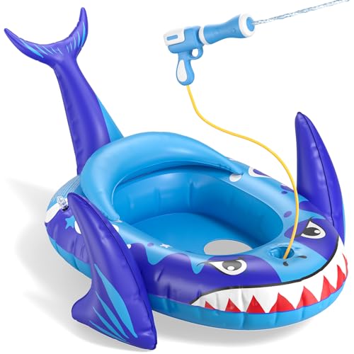 Sunrad Schwimmring Kinder mit Wasserpistole,Aufblasbarer Hai Schwimmreifen Kinder Schlauchboot Schwimmring Schwimmhilfe Kinder Schwimmsitz für Kleinkind von 3-10 Jahre,Baby Schwimmen Float von Sunrad