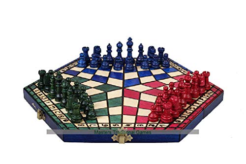 3 Player Chess Set - Large 54cm Hexagonal Board with Edge Numbers (red, Green and Blue) von Sunrise Chess & Games