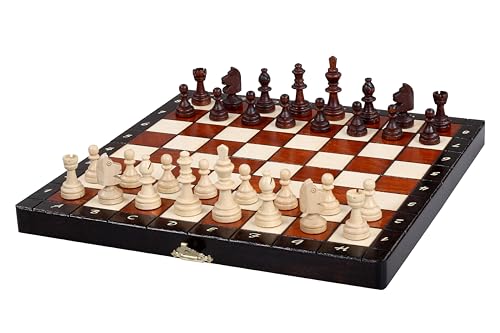 Sunrise Chess | Kleines Lux Magnetschach | Figuren mit Magnet | Perfekt für unterwegs | Komfortables Gameplay | Traditioneller Look | Aus Holz | Gut ausbalanciert von Sunrise Chess & Games