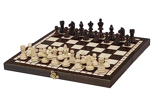 Sunrise Chess | Olympisches Schach | Traditionelle Figuren | Handbemaltes Schachbrett | Naturbelassenes Holz | Widerstandsfähig gegen Beschädigungen | Praktische Kassette von Sunrise Chess & Games