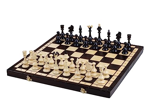 Sunrise Chess | Schach Beskid | Groß | Traditionelles Design | Sorgfältige Verarbeitung | Gut gemahlen | Mit Stoff verklebt | Langlebig | Kassette mit Trennwänden von Sunrise Chess & Games