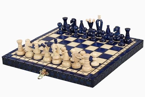 Sunrise Chess Klein Königliches Schachset in Blau – Kompakte Größe, Maximales Spielvergnügen von Sunrise Chess & Games