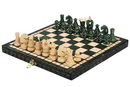 Sunrise Chess Königliches Schachset in Grün – Kompakt, Stilvoll und Preiswert von Sunrise Chess & Games