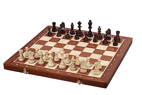 Sunrise Schach & Spiele | Turnierschach | Ausgabe 6 | Professionelles Schachspiel | Aus Holz | Langlebig | Gewichtete Zahlen | Intarsienkarton | Kassette mit Fächern von Sunrise Chess & Games