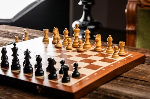 Sunrise Schach & Spiele | Turnierschach German Staunton [zu ebonisiert]| Größe Nr. 5 | Deutschindische Figuren 3,5 Zoll ebonisiert | Fide-Anforderungen erfüllen | Gehäusegehäuse mit Schlitzen von Sunrise Chess & Games