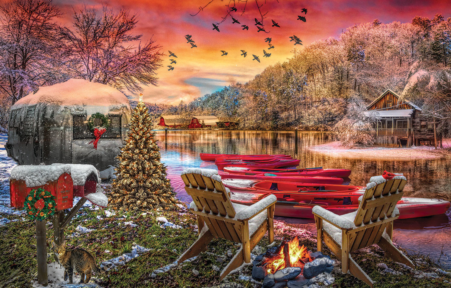 SunsOut Christmas Eve Camping 1000 Teile Puzzle Sunsout-30141 von SunsOut