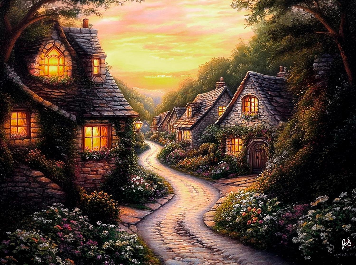 SunsOut Dorfruhe 1000 Teile Puzzle Sunsout-77157 von SunsOut