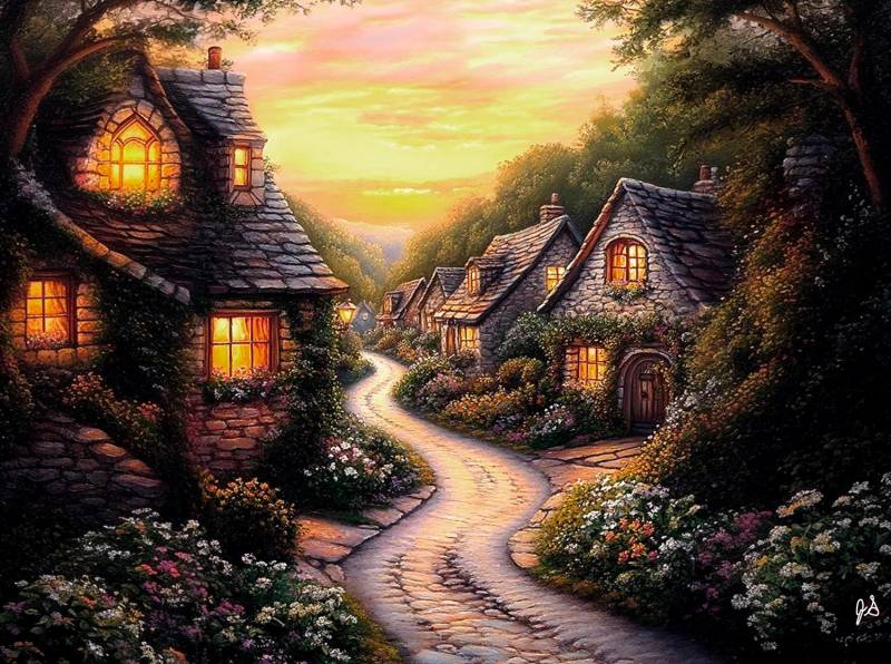 SunsOut Dorfruhe 1000 Teile Puzzle Sunsout-77157 von SunsOut