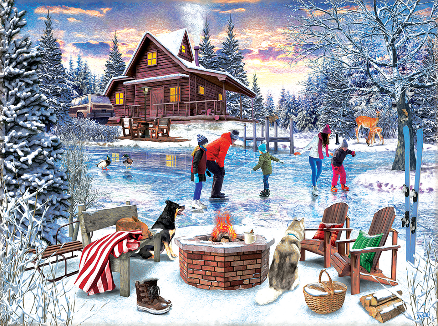 SunsOut Schlittschuhläufer am Lagerfeuer 1000 Teile Puzzle Sunsout-42242 von SunsOut