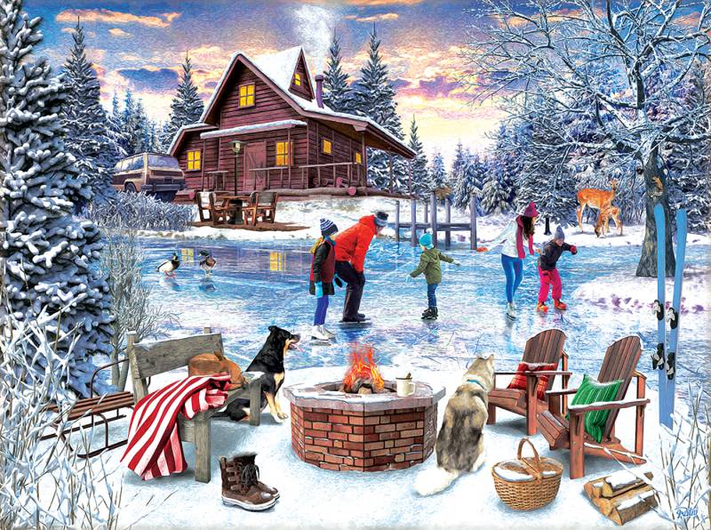 SunsOut Schlittschuhläufer am Lagerfeuer 1000 Teile Puzzle Sunsout-42242 von SunsOut