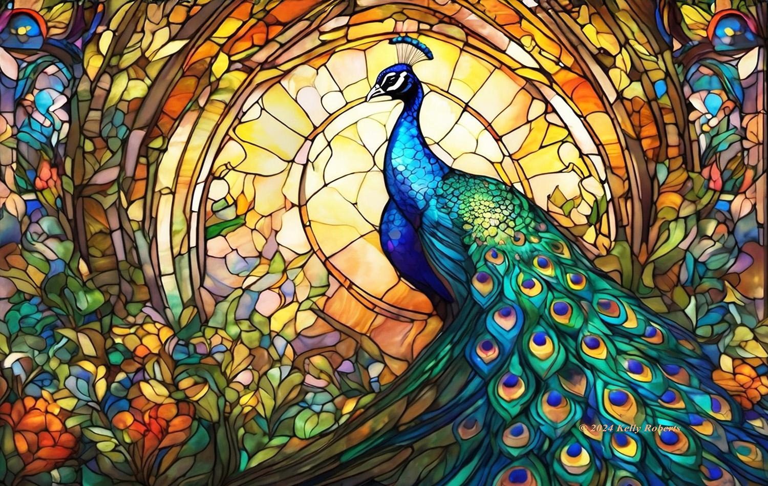 SunsOut Stained Glass Zoo - Pfau 550 Teile Puzzle Sunsout-73320 von SunsOut