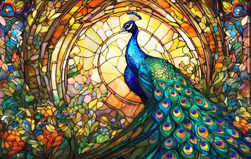 SunsOut Stained Glass Zoo - Pfau 550 Teile Puzzle Sunsout-73320 von SunsOut