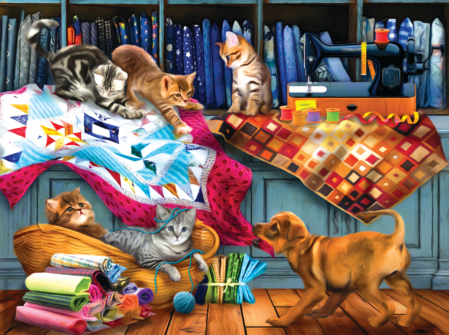 SunsOut Tom Wood - Quilting Room Mischief 1000 Teile Puzzle Sunsout-28874 von SunsOut