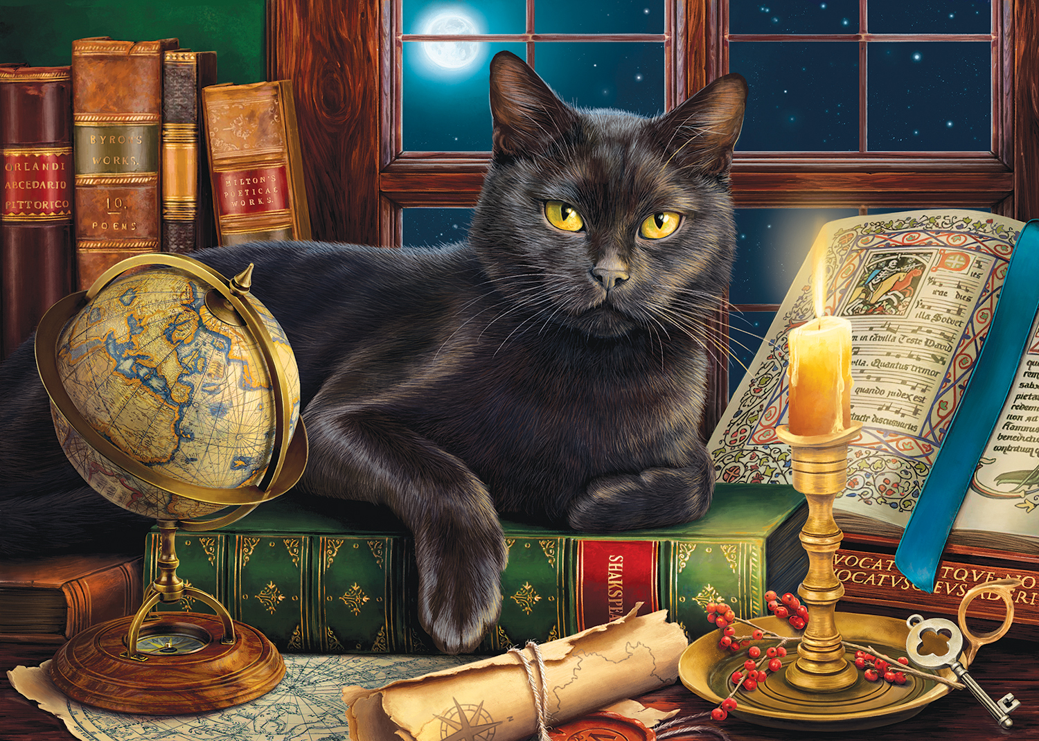 SunsOut XXL Teile - Black Cat by Candlelight 500 Teile Puzzle Sunsout-42906 von SunsOut