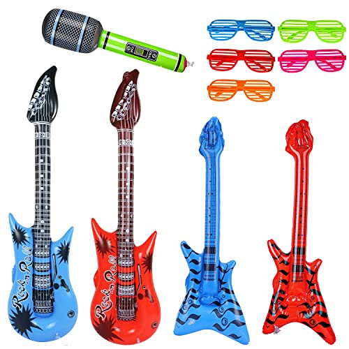 10 stück große größe buntes aufblasbare Instrumente Spielzeug,enthält: 2xaufblasbare Gitarre(93cm),2×aufblasbare Bass(60cm),1×aufblasbares mikrofon(25cm),5×Shutter Shading gläser von Sunshine smile