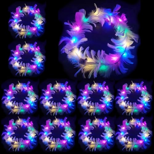 10 Pcs Leuchtender Haarkranz Feder,Haarkranz Leuchtend,LED Blumenkranz Stirnband,Garland Stirnband Kinder,Haarband mit Blumen Madchen,Blumenstirnband Damen LED für Geburtstag,Hochzeit,Festival, Party von Sunshine smile