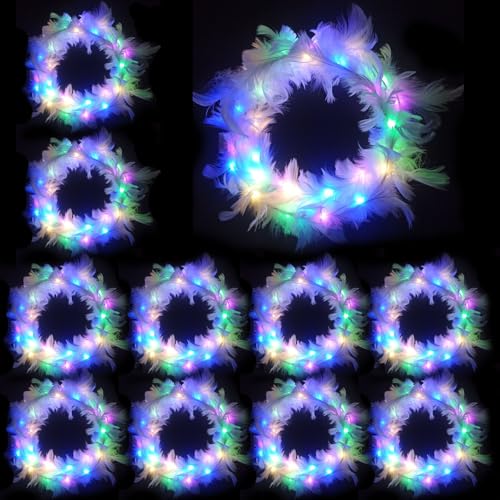 10Pcs LED Haarreif, Haarkranz Leuchtend, Blumenkranz für Damen und Kinder - Geburtstag, Weihnachten, Halloween, Fasching, Party, Hochzeit Dekor von Sunshine smile