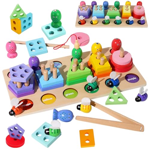 3-in-1 Holz Montessori Spielzeug,Holz Spielzeug ab 1 Jahr,Lernspielzeug Steckpuzzle,Holzspielzeug,Entwicklungsspielzeug,Babyspielzeug Holz,Montessori-Spiele, für Kleinkinder ab 1 2 3 Jahr von Sunshine smile