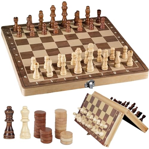 39cm Schachspiel Magnetisch,Schachbrett Holz Hochwertig,3 in 1 Schachspiel Hochwertig,Chess Board Set klappbar für Party Familie Aktivitäten,reiseschach,Backgammon von Sunshine smile